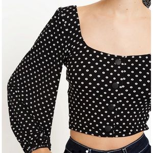 Nobody’s Child Black Square Neck Long Bell Sleeve Crop Top